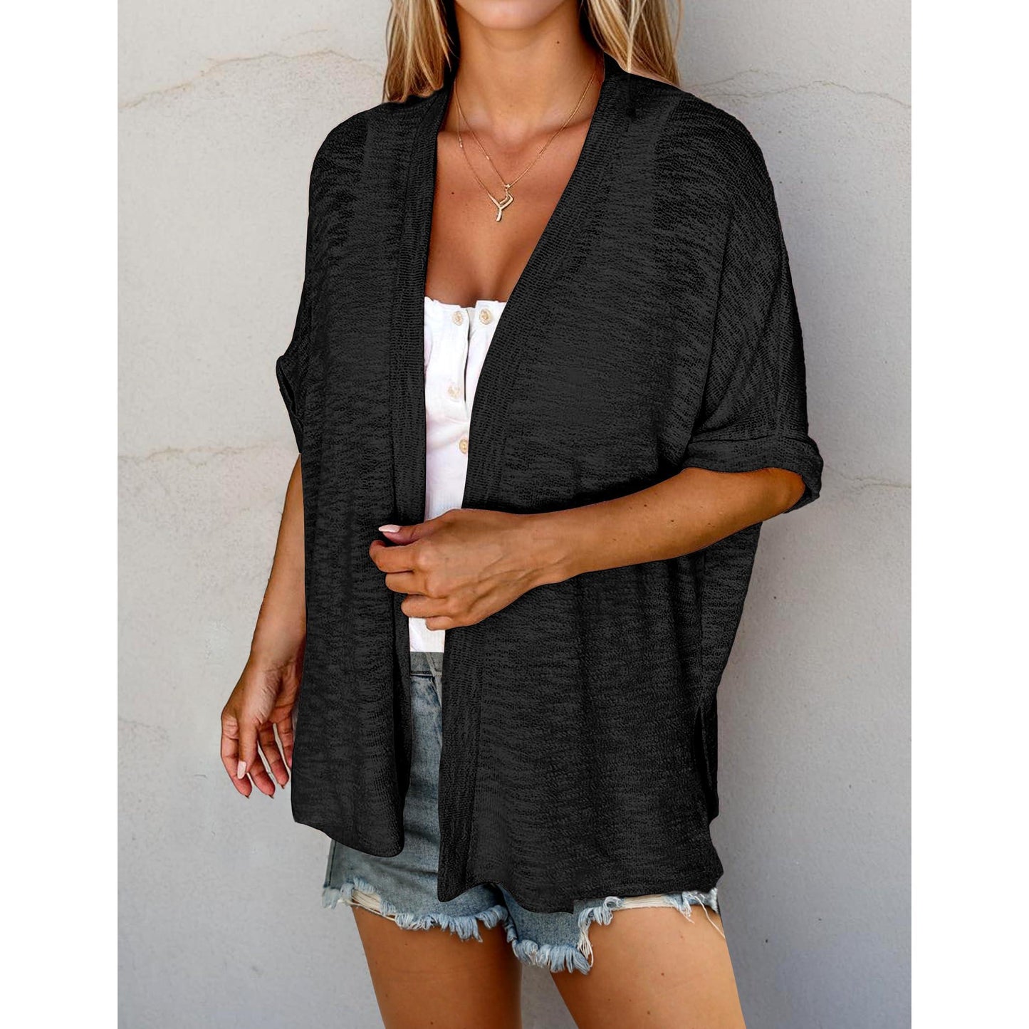 Short-sleeved casual solid coat