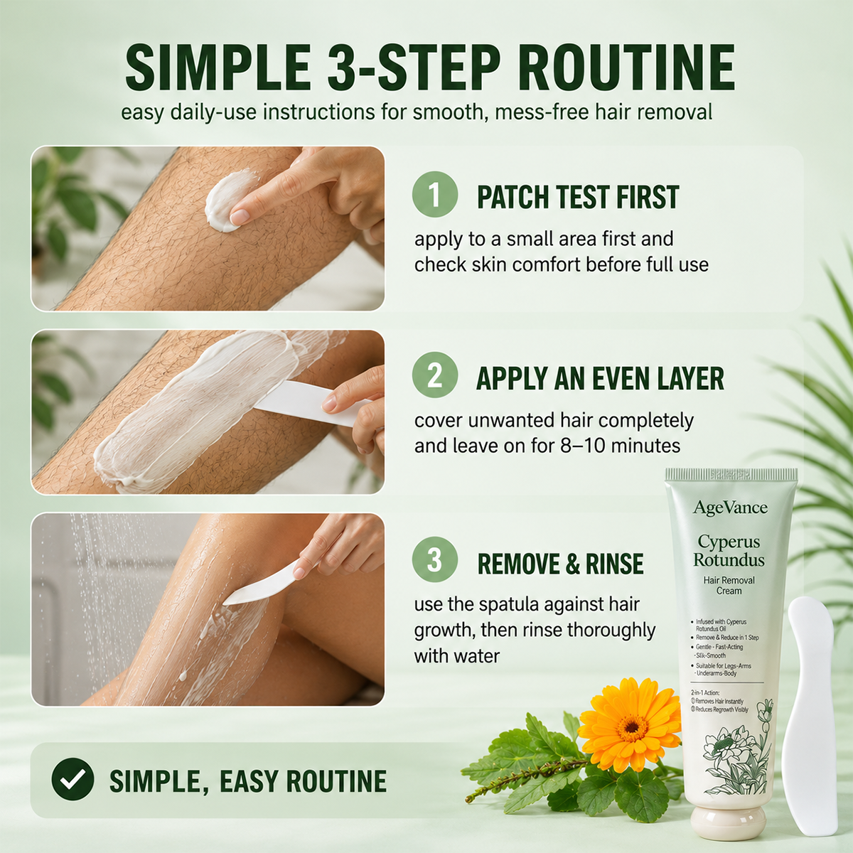 Cyperus Rotundus Hair Removal & Moisturizing Cream for Arms, Legs, Underarms