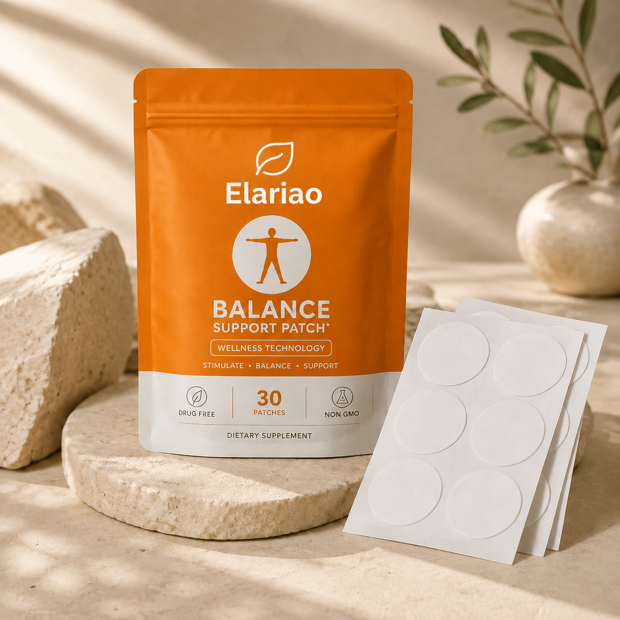 Elariao Balance Support Patch orange pouch and round adhesive patches
