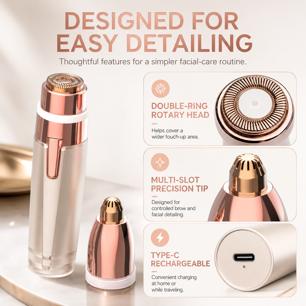 2-in-1 Women's Eyebrow and Facial Hair Removal Device