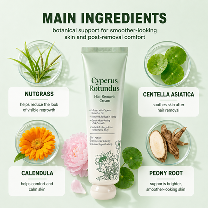 Cyperus Rotundus Hair Removal & Moisturizing Cream for Arms, Legs, Underarms
