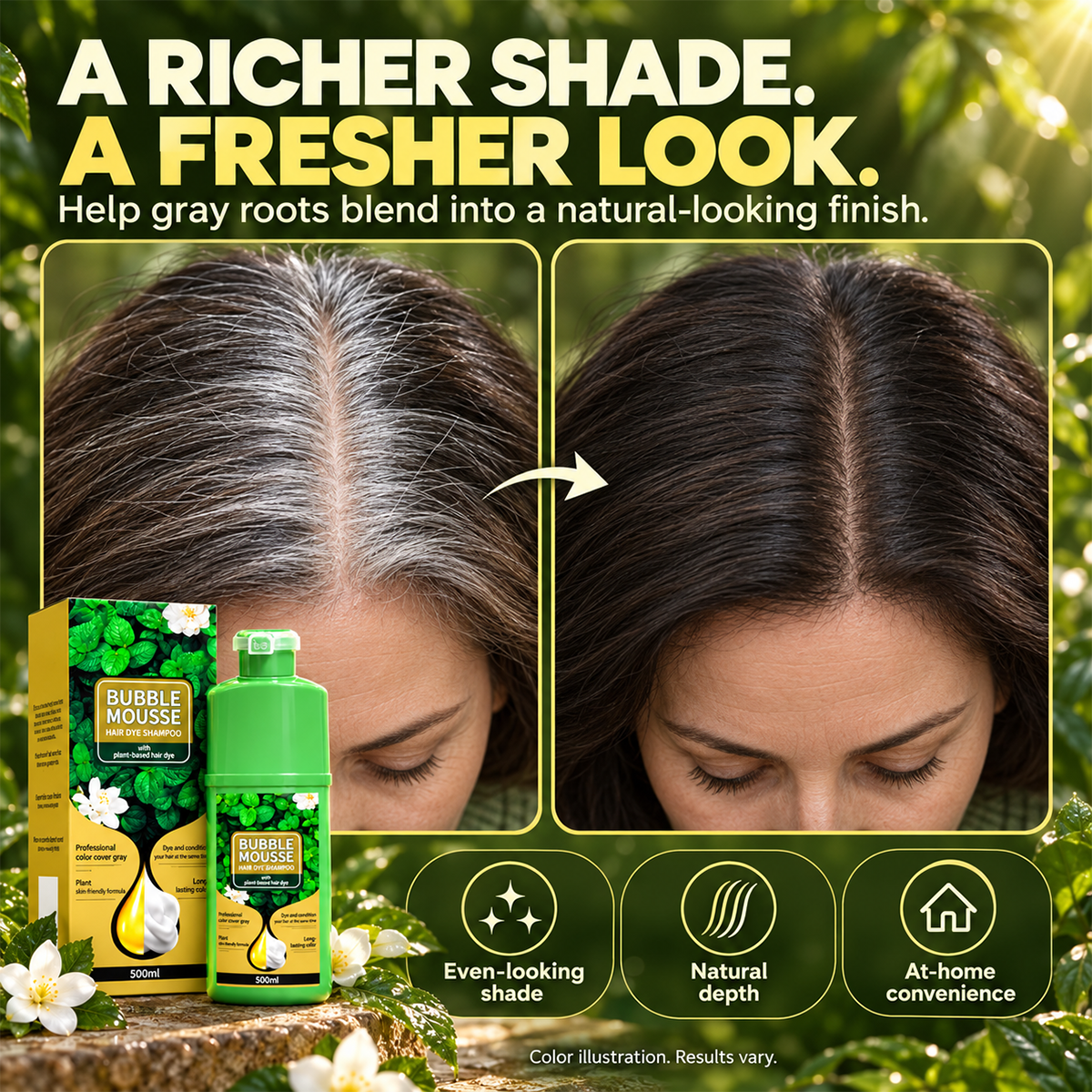 💇‍♀️💈Plant-Based Bubble Mousse Hair Dye Shampoo, Gentle Gray Coverage