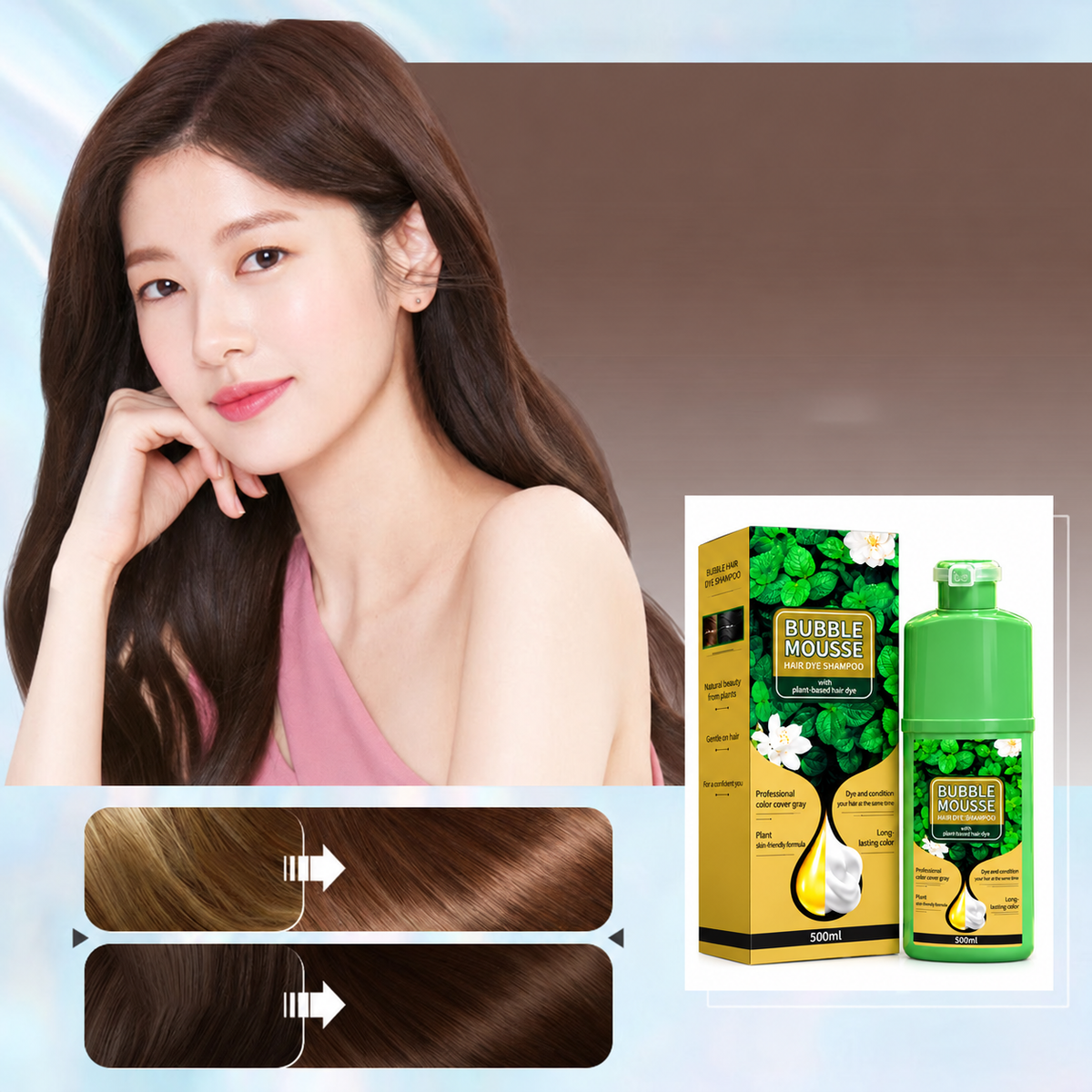 💇‍♀️💈Plant-Based Bubble Mousse Hair Dye Shampoo, Gentle Gray Coverage