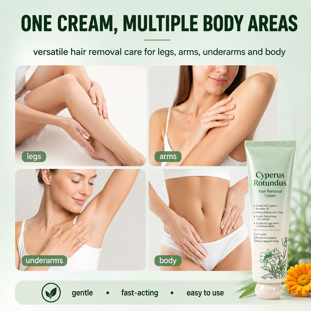 Cyperus Rotundus Hair Removal & Moisturizing Cream for Arms, Legs, Underarms