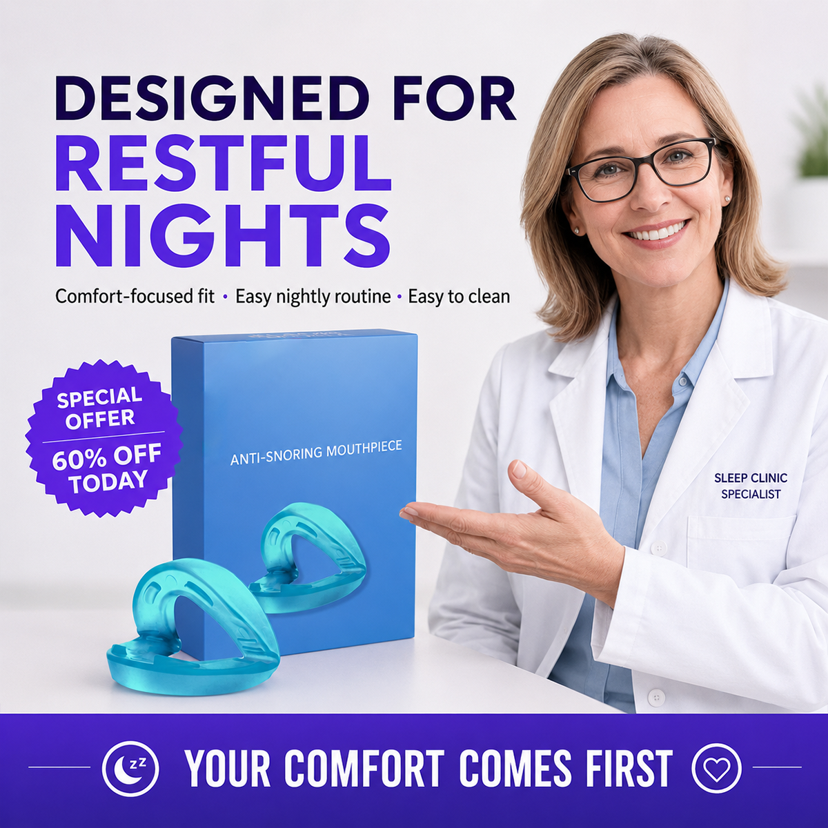 Universal Anti-Snoring Mouthpiece - Adjustable Comfort Fit for Better Sleep😴