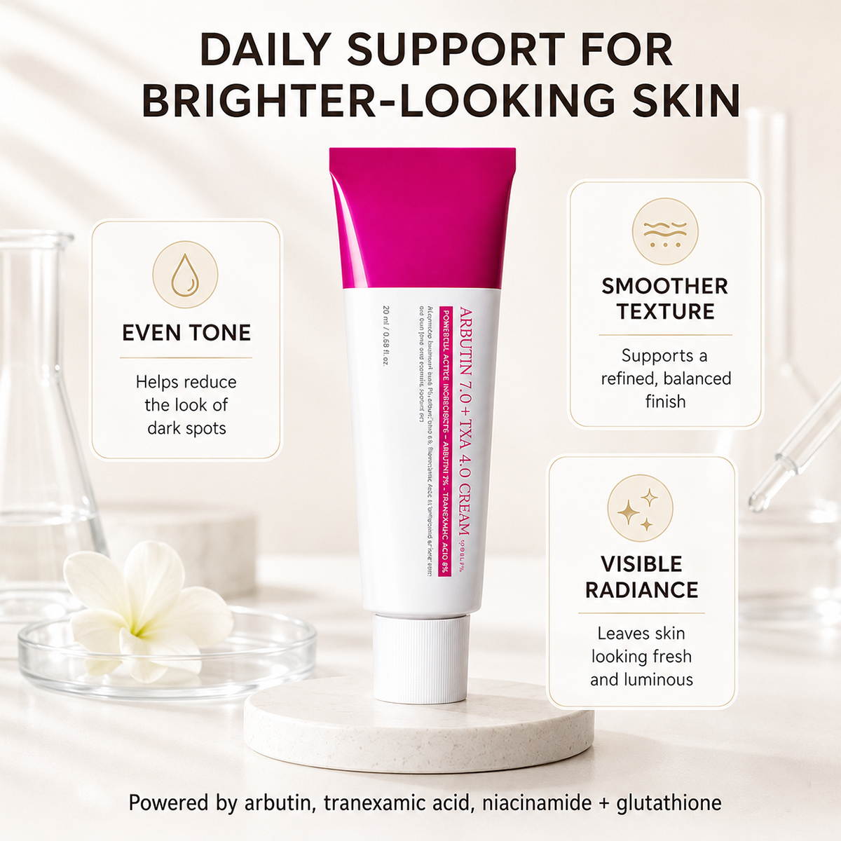 Facial Cream with Arbutin 7% + Tranexamic Acid 4%, Daily Skin Moisturizing Care