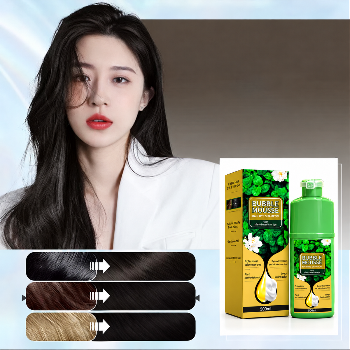 💇‍♀️💈Plant-Based Bubble Mousse Hair Dye Shampoo, Gentle Gray Coverage