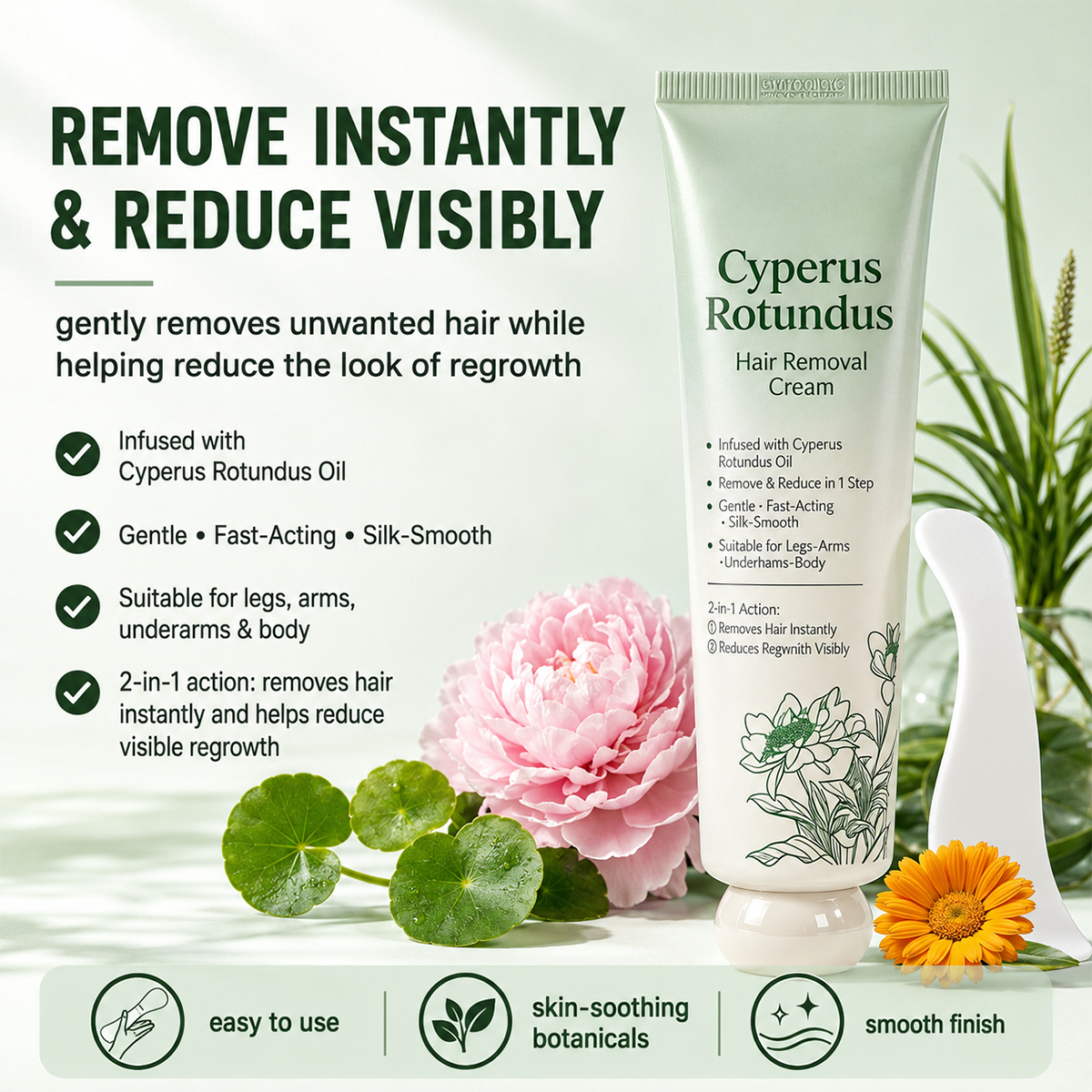 Cyperus Rotundus Hair Removal & Moisturizing Cream for Arms, Legs, Underarms