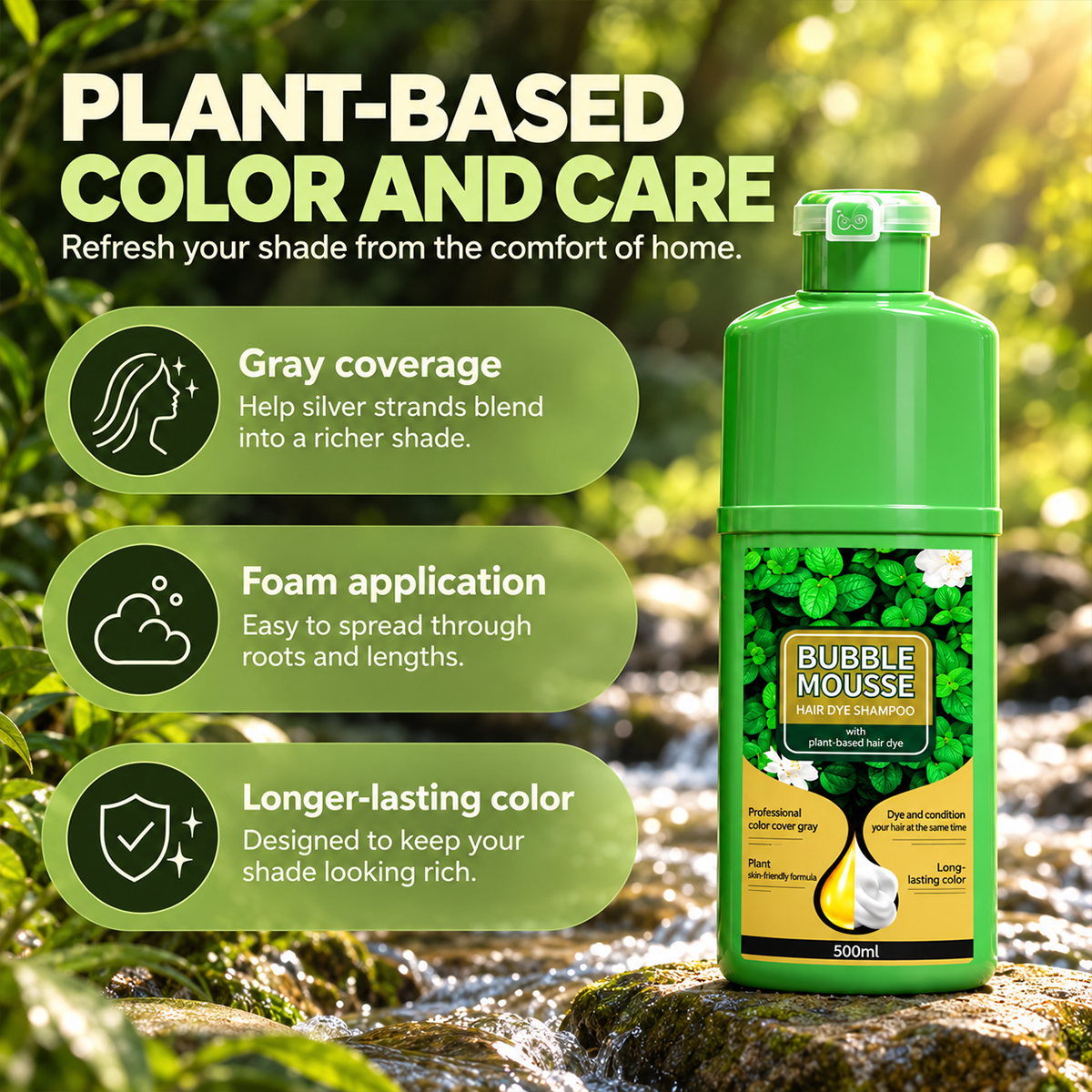 💇‍♀️💈Plant-Based Bubble Mousse Hair Dye Shampoo, Gentle Gray Coverage