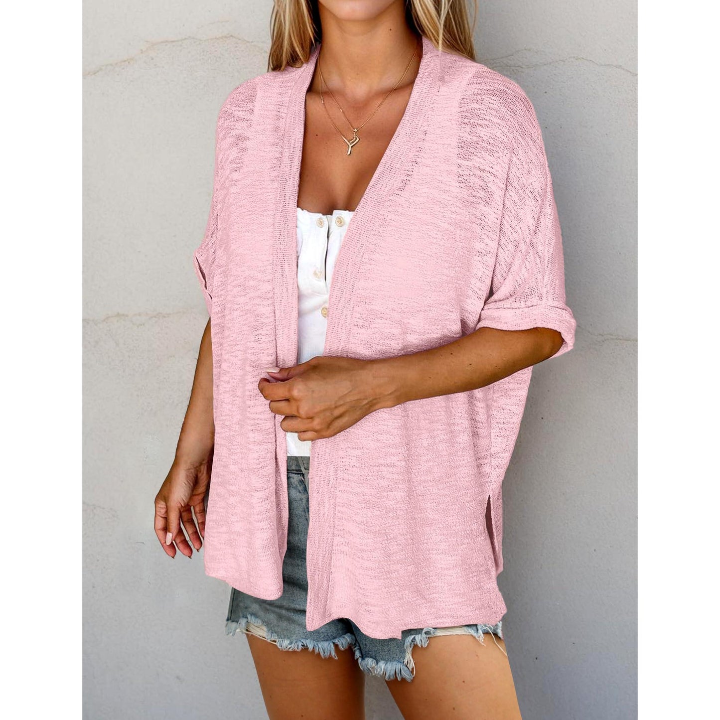 Short-sleeved casual solid coat