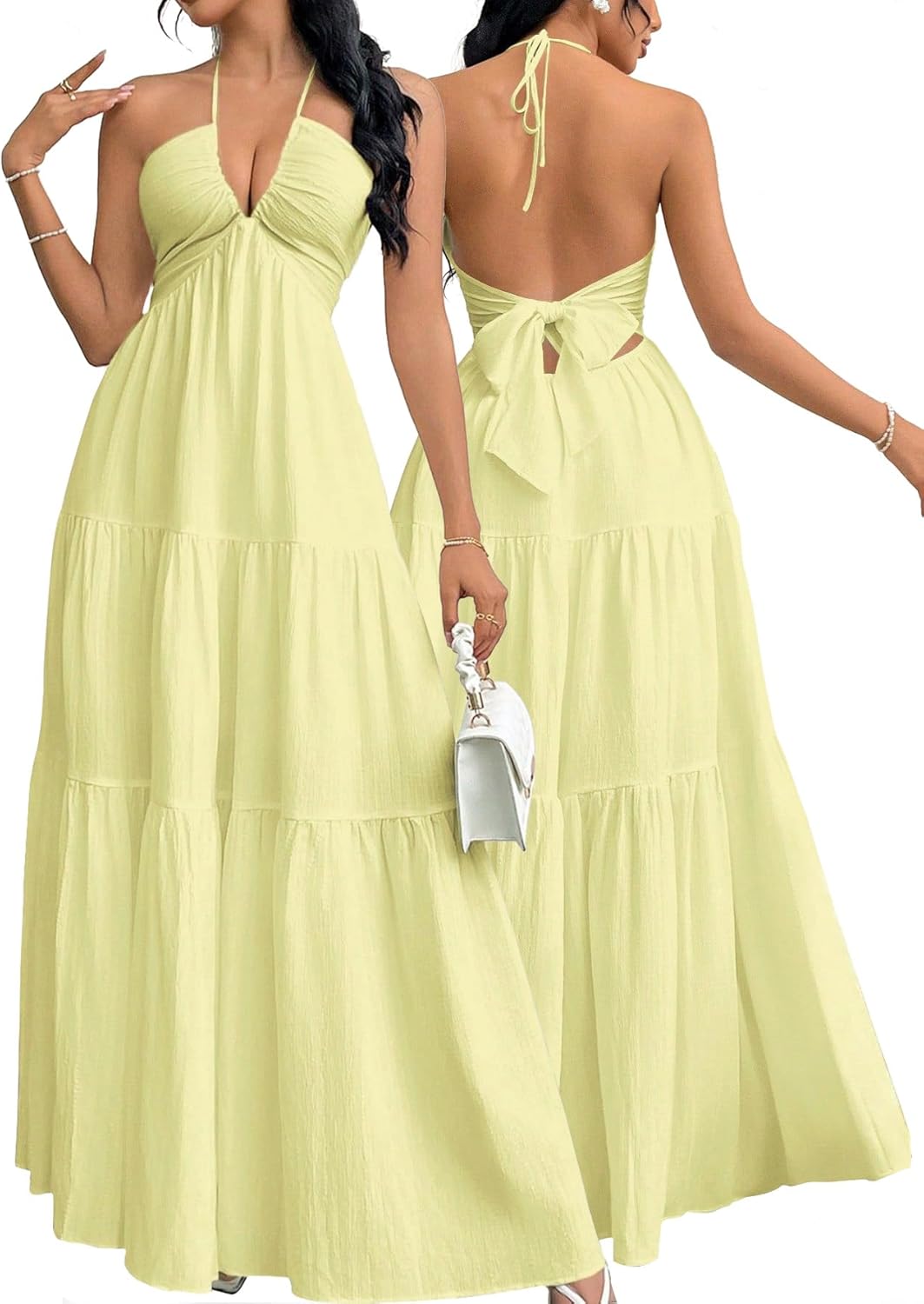 Women's Maxi Summer Dresses Halter V Neck Beach Dresses for Women A-Line Casual Dress for Vacation