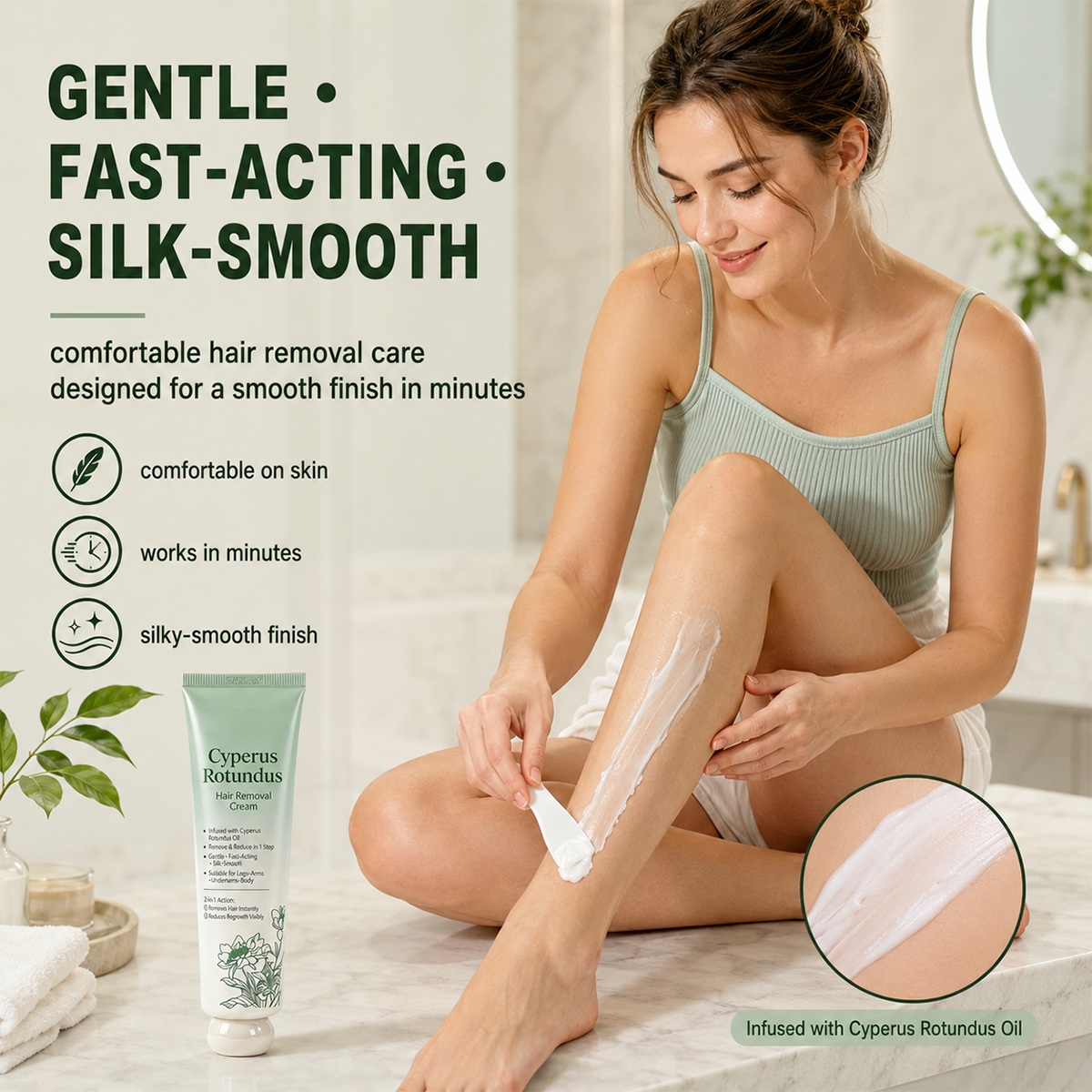 Cyperus Rotundus Hair Removal & Moisturizing Cream for Arms, Legs, Underarms