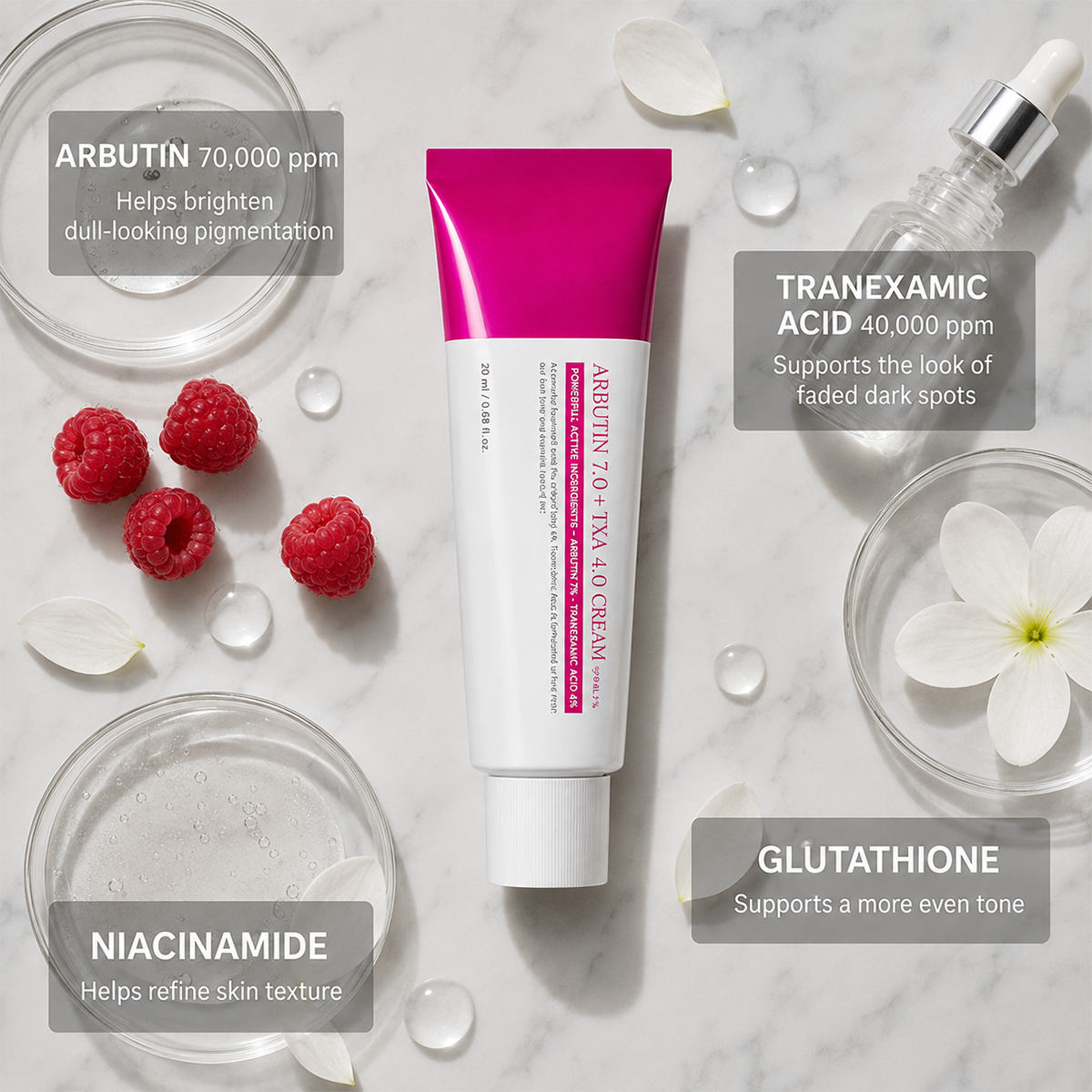 Facial Cream with Arbutin 7% + Tranexamic Acid 4%, Daily Skin Moisturizing Care