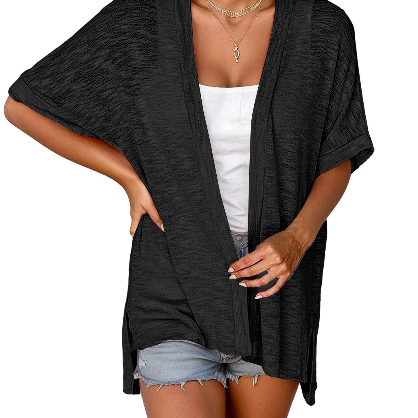 Short-sleeved casual solid coat