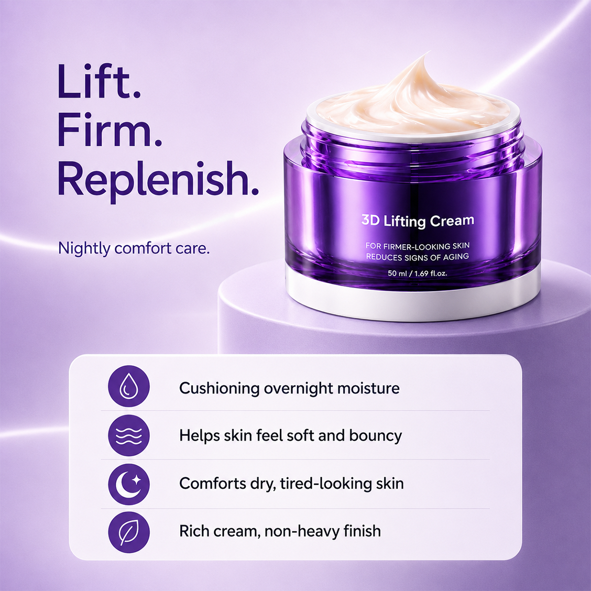 3D Lifting Cream 1.7 fl oz, Advanced Korean Night Facial Cream