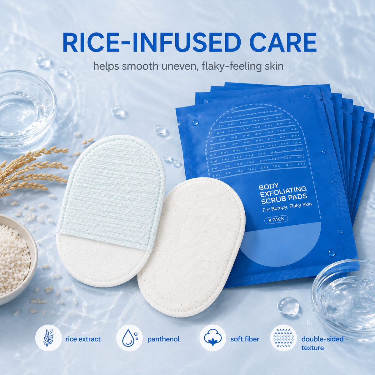 Body Exfoliating Scrub Pads For Bumpy Flaky Skin 8 Pack