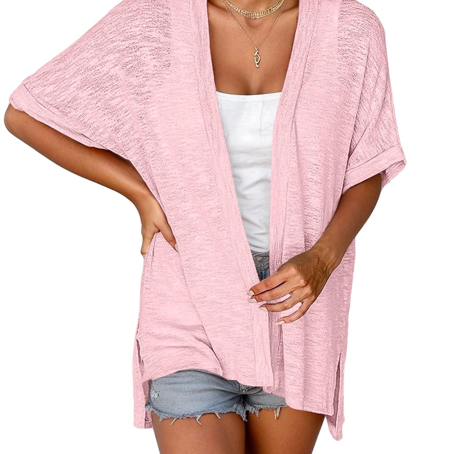 Short-sleeved casual solid coat