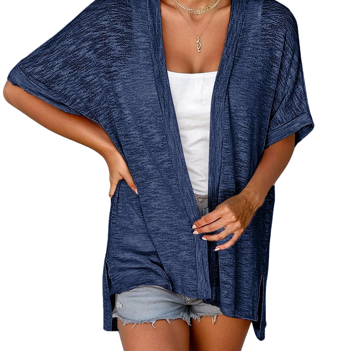 Short-sleeved casual solid coat