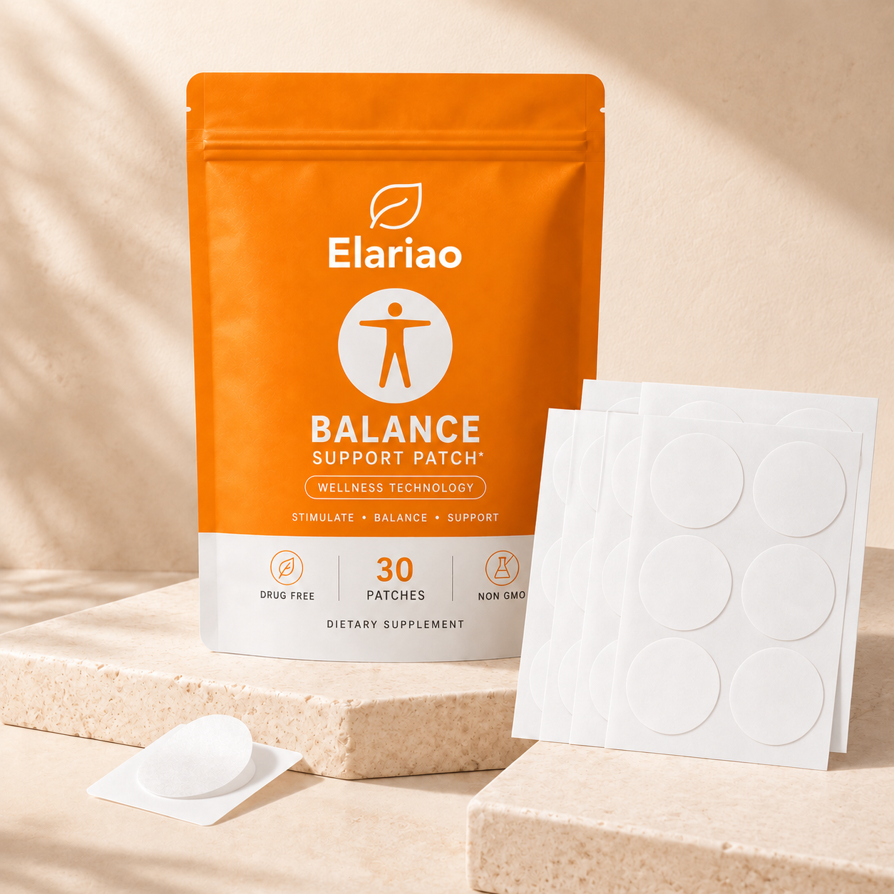Elariao Balance Support Patch orange pouch and round adhesive patches